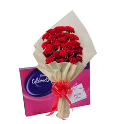Carnations Bunch with Cadbury Celebration Chocolate Box
